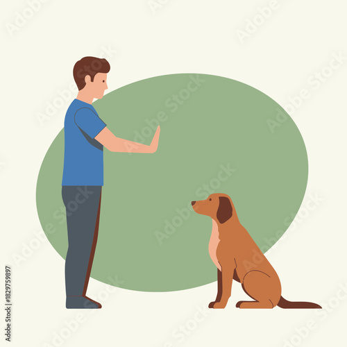 Dog Training Silhouette – Woman Teaching Dog Command Vector Illustration