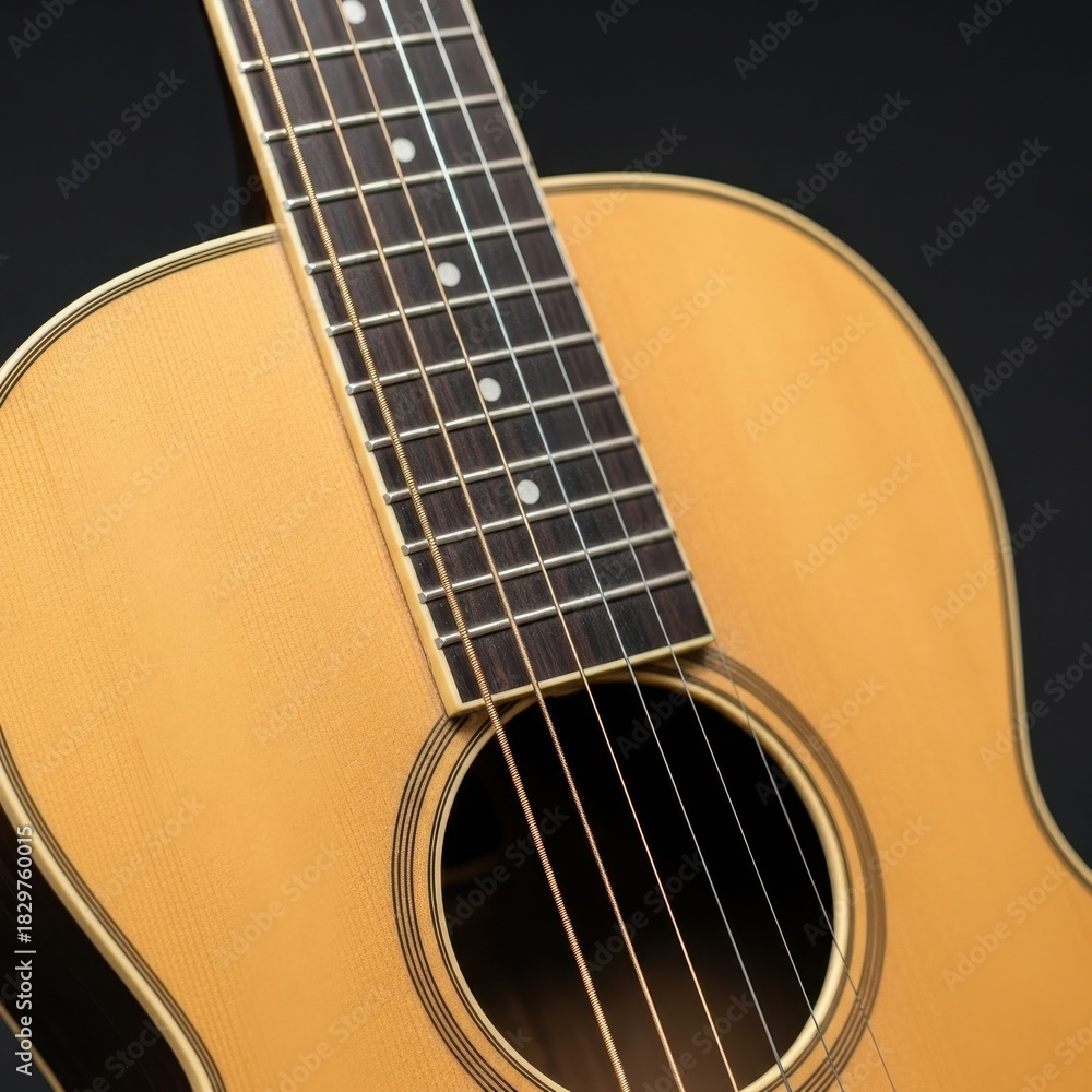 Fototapeta premium Acoustic guitar close-up capturing instrument's details and textures for musical expression