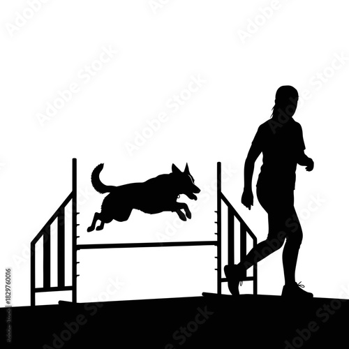 Dog Training Silhouette – Woman Teaching Dog Command Vector Illustration