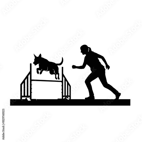Dog Training Silhouette – Woman Teaching Dog Command Vector Illustration