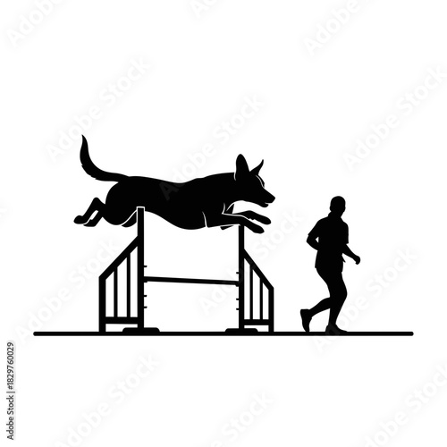 Dog Training Silhouette – Woman Teaching Dog Command Vector Illustration