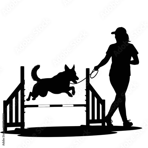 Dog Training Silhouette – Woman Teaching Dog Command Vector Illustration