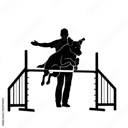Dog Training Silhouette – Woman Teaching Dog Command Vector Illustration