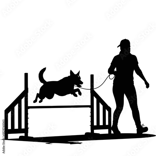 Dog Training Silhouette – Woman Teaching Dog Command Vector Illustration