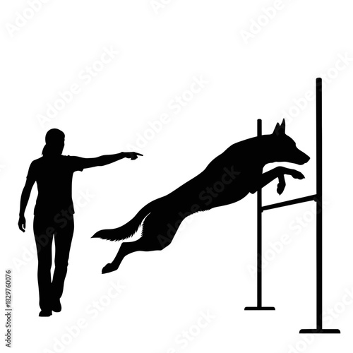 Dog Training Silhouette – Woman Teaching Dog Command Vector Illustration