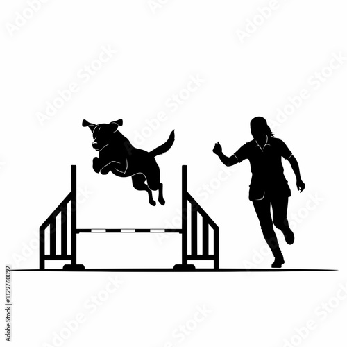 Dog Training Silhouette – Woman Teaching Dog Command Vector Illustration