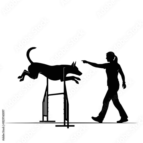 Dog Training Silhouette – Woman Teaching Dog Command Vector Illustration