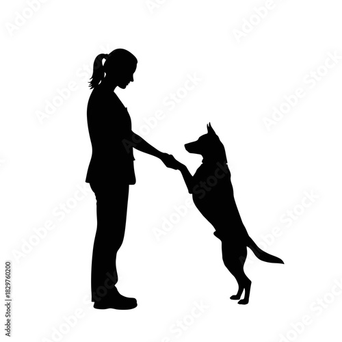 Dog Training Silhouette – Woman Teaching Dog Command Vector Illustration