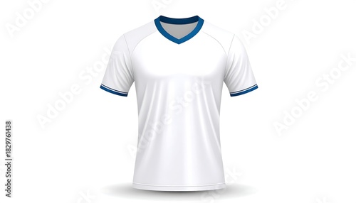 Wallpaper Mural Plain white v-neck t-shirt with blue trim on a white background, studio shot Torontodigital.ca