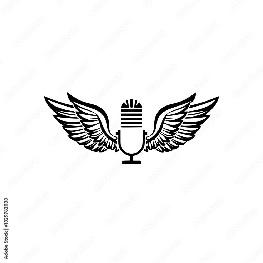 Fototapeta premium Podcast microphone with wings soars with sound