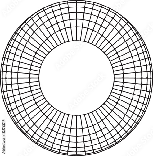 Wireframe torus vector geometric shape with grid pattern on black background
