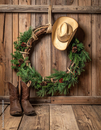 Cowboy christmas still life rustic cabin photography warm environment close-up holiday spirit