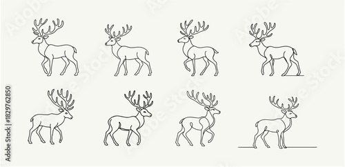Elegant Reindeer Continuous Line Drawing: Minimalist Winter Vector Illustration
