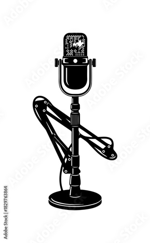 Professional microphone setup broadcasting crisp audio for podcasting and studio recording