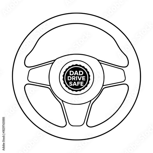 Dad drives safe car steering wheel line drawing
