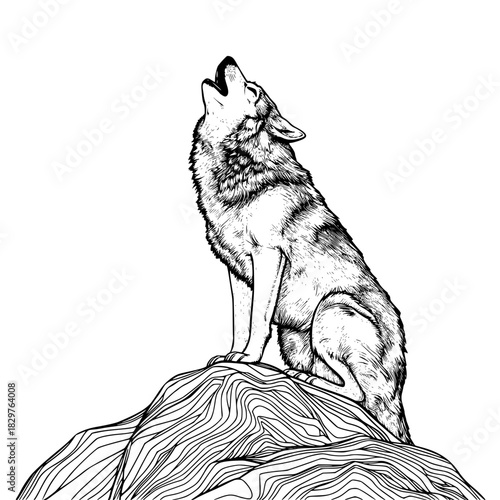 Howling wolf on rock, vector illustration style