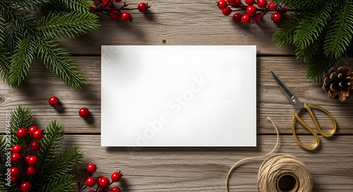 Christmas Crafting Corner: A blank canvas amidst festive holiday decorations, embodying the spirit of creativity and joy. A visual of the winter holidays spirit.