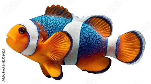Playful Clownfish's Colorful Dance: a cheerful clownfish showcases its vibrant beauty, its orange, white, and blue hues creating a captivating dance under the sea.