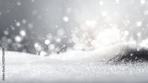Silver Glittery Snowscape with Bokeh Lights for Winter and Holiday Designs