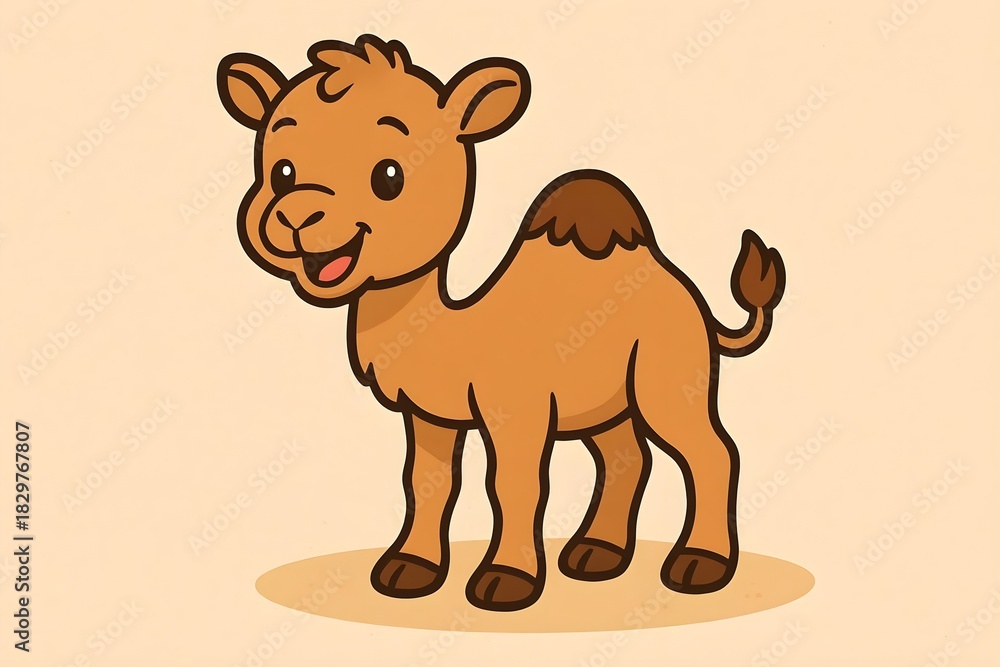 Fototapeta premium A flat cartoon illustration of a happy baby camel, illustration