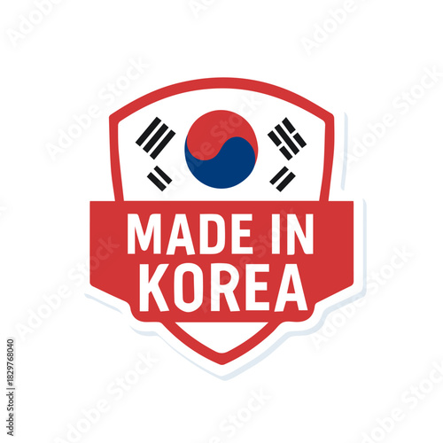 Korea shield badge made in korea logo design. Korean flag taeguk emblem authentic product label.