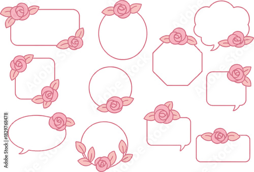 Vector set of vintage frames, seamless pink flower pattern, and child's birthday greeting card design elements for a scrapbook decoration
