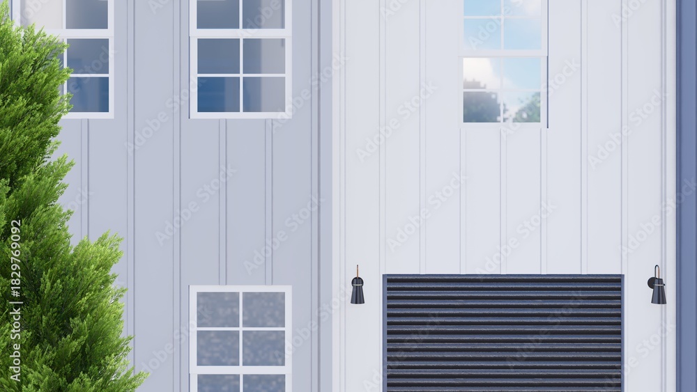 Fototapeta premium Minimalist Townhome Facade Detail with Vertical Siding