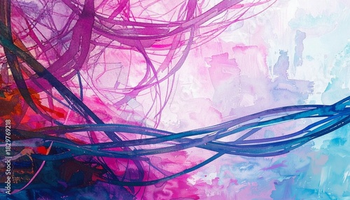 Abstract wire curve wavy watercolor art wallpaper pattern