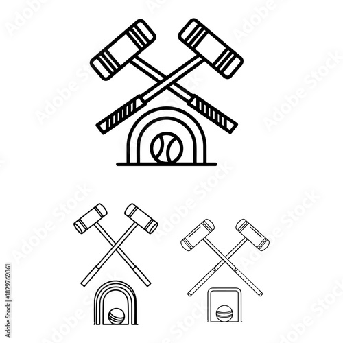silhouette pack of Croquet Mallets and Ball Line Icon
