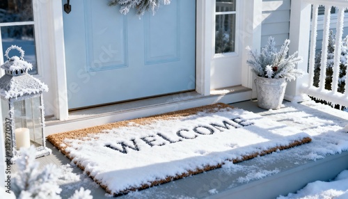 Warm Welcome on a Snowy Winter Porch