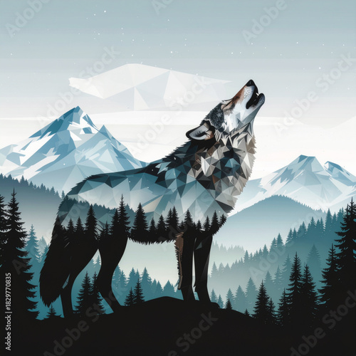 mountain landscape with wolf