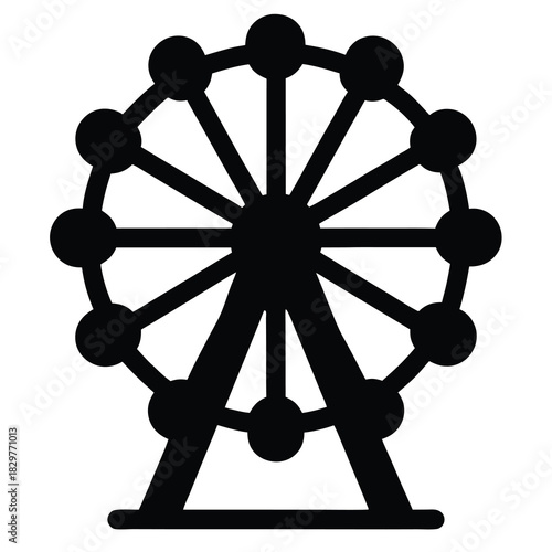 Black and white illustration of a carnival ferris wheel structure silhouette