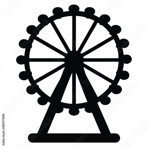 Iconic Ferris wheel in stark black silhouette against a plain background