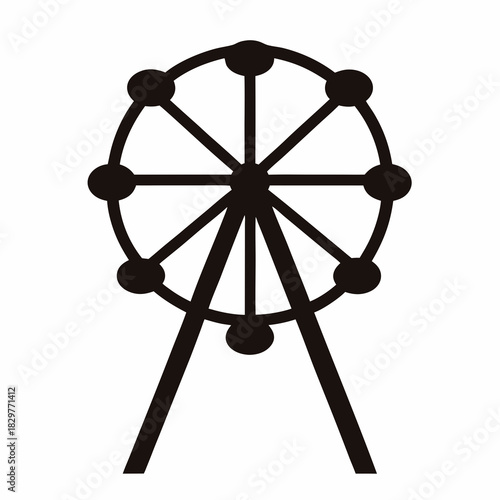 Minimalist Ferris Wheel Illustration with Black Lines and Circular Gondolas