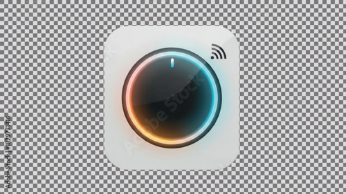 Futuristic Smart Control Dial Icon with Neon Indicator and Wi-Fi Symbol.