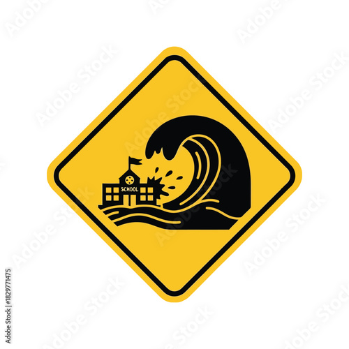 Tsunami warning sign school safety hazard icon Vector