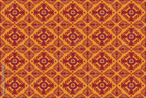 A vintage Floral Damask seamless pattern,The design blends antique charm with delicate detailing, creating a refined and timeless aesthetic perfect for textiles, wallpapers