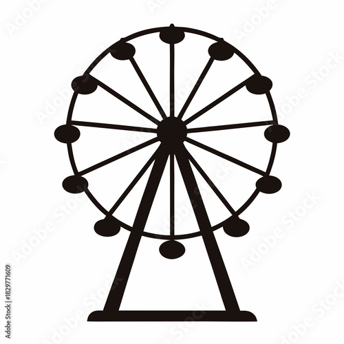 Minimalist black and white drawing of a Ferris wheel carnival ride