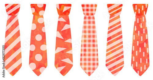 模様の入ったネクタイのイラストセット 赤色 ベクター素材