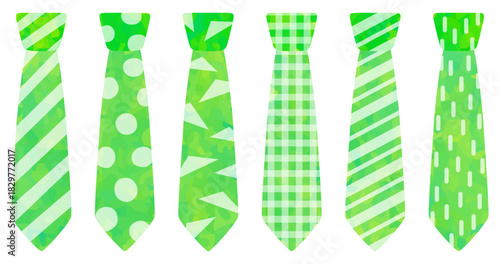 模様の入ったネクタイのイラストセット 緑色 ベクター素材