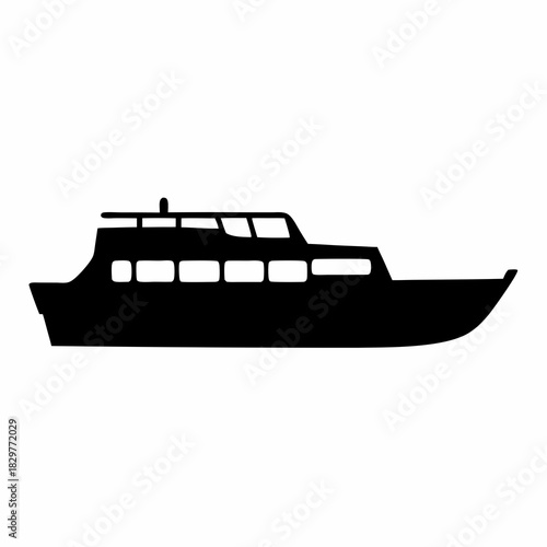 Silhouette of a modern yacht or boat with multiple windows and deck