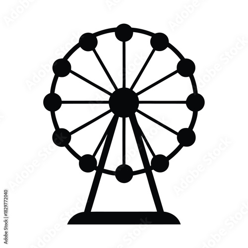 Simple graphic black and white depiction of a fairground Ferris wheel