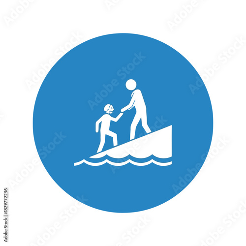 Helping hand rescue icon: assistance from water, support Vector