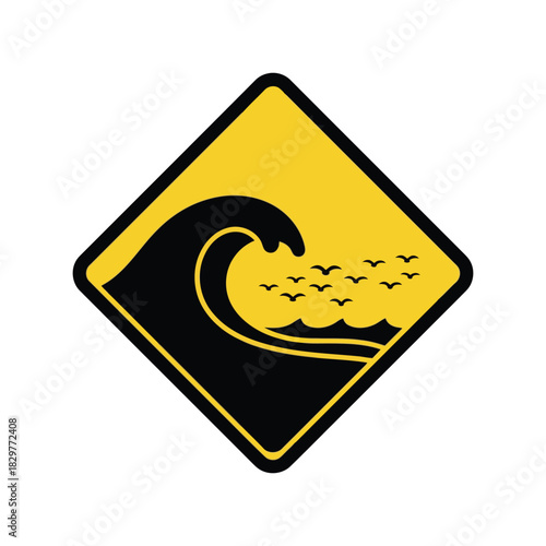 Tsunami warning sign icon: coastal hazard alert vector illustration Vector