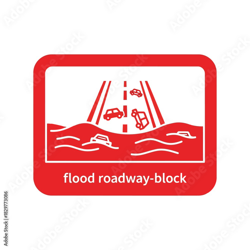 Flooded roadway blockage icon   warning for drivers Vector