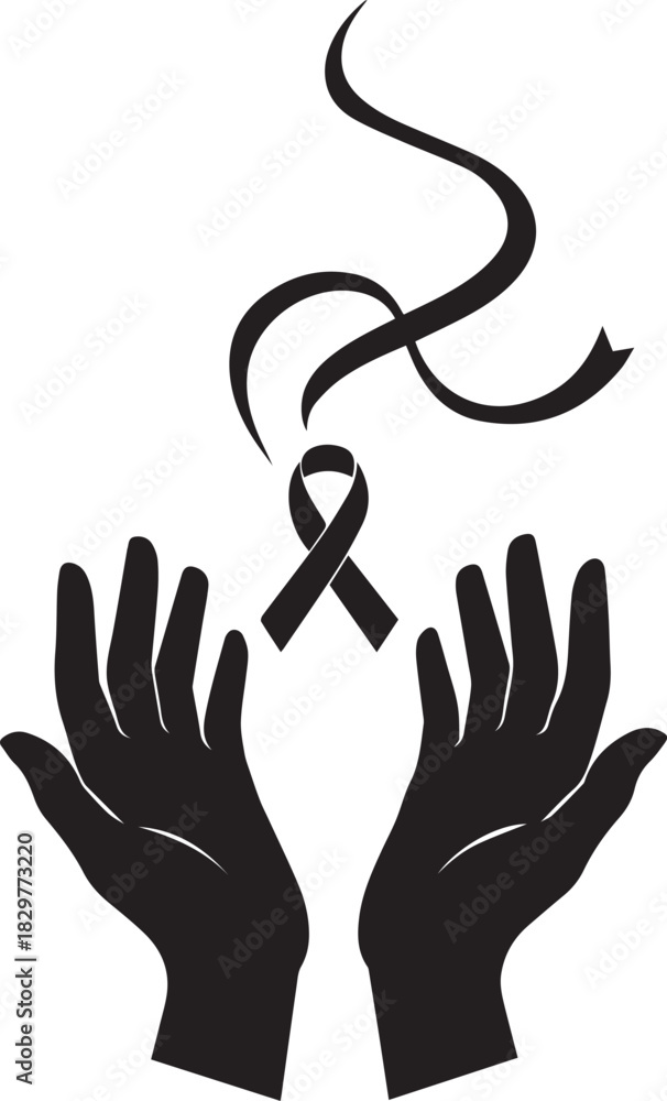 Obraz premium World aids day black ribbon rising from open hands symbolizing hope and awareness campaign