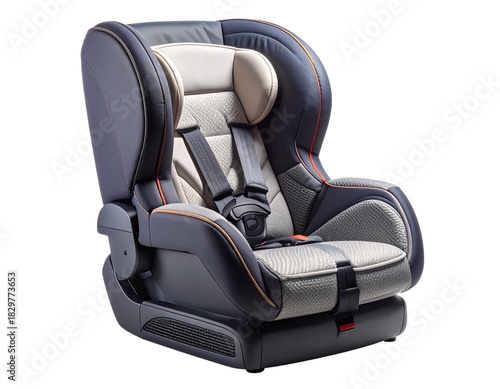 Ergonomic Infant Car Seat with Side Protection Wings, Angled View, Isolated on Transparent Background.