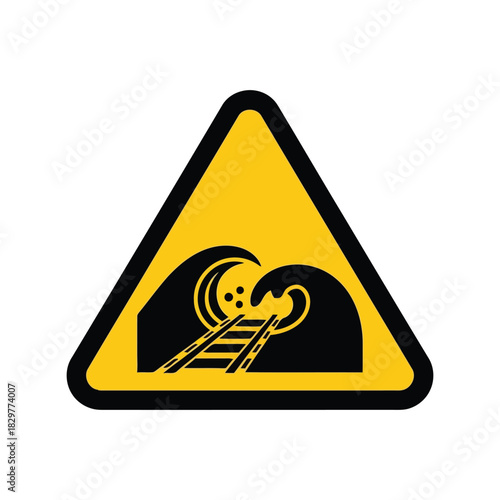 Tsunami warning train tracks icon   natural disaster alert sign Vector