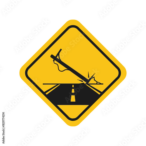Fallen power pole road hazard warning sign vector icon Vector