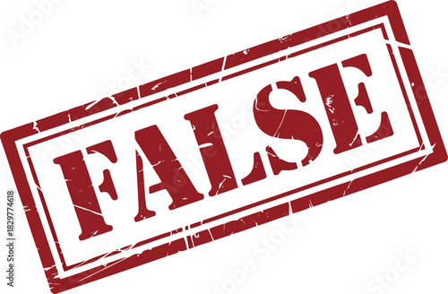 A rectangular red rubber stamp featuring the prominent word FALSE with an aged, distressed appearance